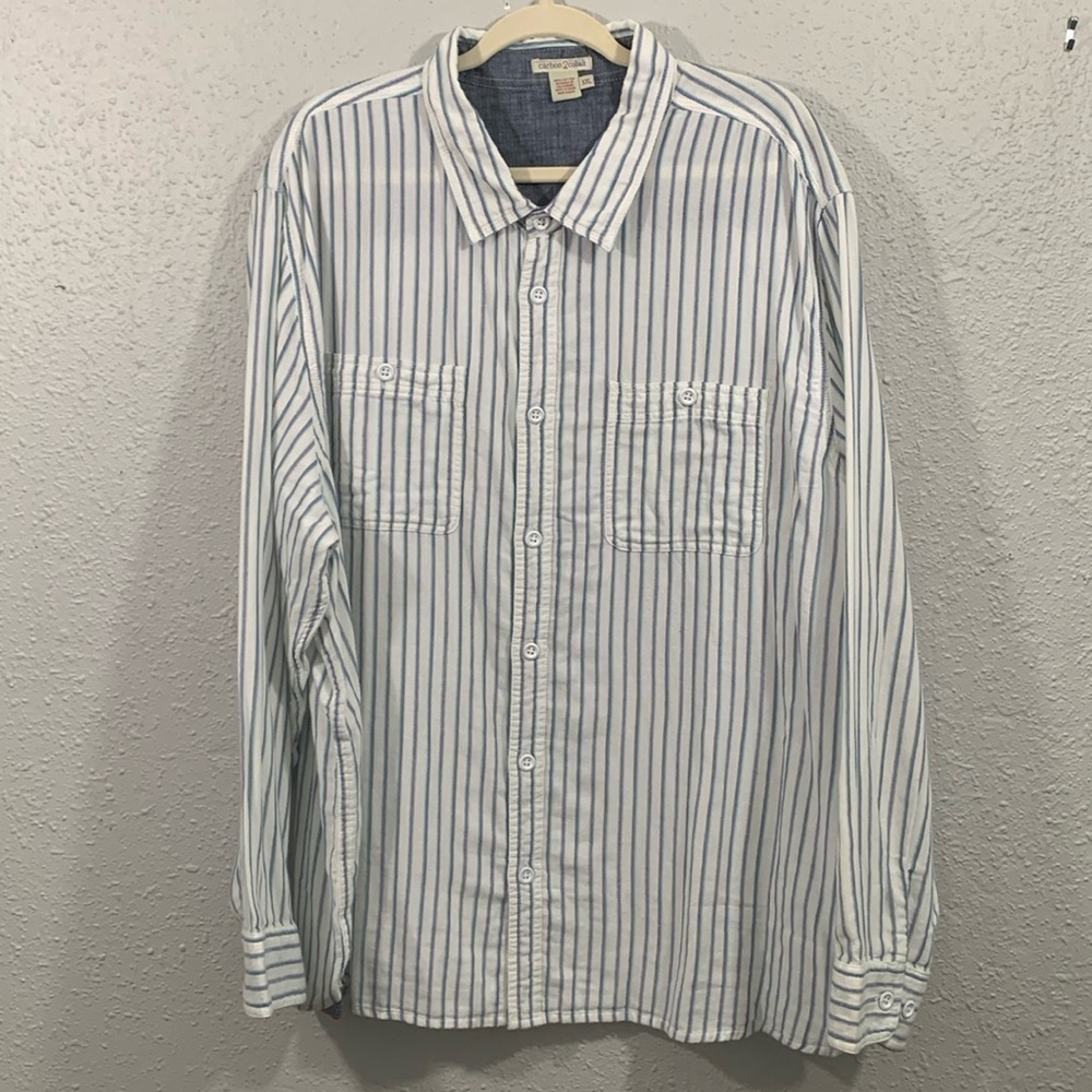 Carbon2Cobolt Blue Stripe‎ Flip Cuff Long Sleeve 100% Cotton Shirt size XXL